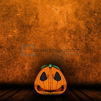 3D Halloween jack o lantern in grunge interior