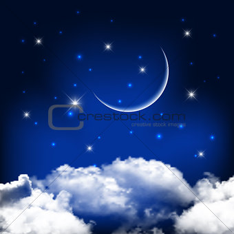 Night sky background with moon above clouds