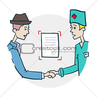 Handshake of doctor and citizen icon