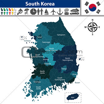 Map of South Korea with Counties
