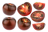 Black tomatoes isolated on white. Collection