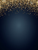 Festive vertical Christmas and New Year background with gold glitter of stars. Vector illustration.