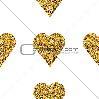 Gold heart seamless pattern on white backgroung