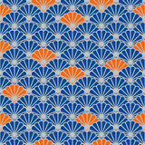 Japanese fan vector seamless pattern in blue and orange color style.