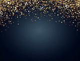 Festive horizontal Christmas and New Year background with gold glitter of stars. Vector illustration.
