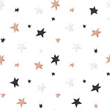 White Christmas and New Year's wrapping paper with stars of gold and bronze foil. Seamless vector pattern.
