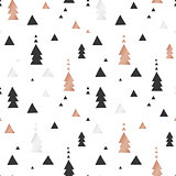 White Christmas and New Year's wrapping paper with triangles of gold and bronze foil. Seamless vector pattern.