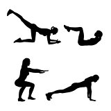Abstract vector illustration of fitness exercises silhouettes