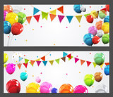 Party Background Baner with Flags and Balloons Vector Illustration
