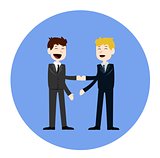 Business concept vector illustration in flat cartoon style. Business people shaking hands. Businessmen making a deal.