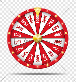 Red Fortune Wheel isolated on transparent background. Realistic Casino fortune Wheel mockup. Vector illustration.