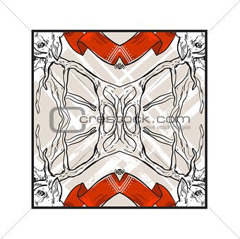 Hand drawn vector graphic mirror Christmas deer composition isolated on white background.ign,logo