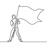 Man holding flag. Continuous line drawing