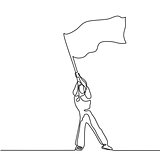 Man holding flag. Continuous line drawing