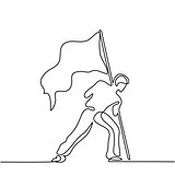 Man holding flag. Continuous line drawing