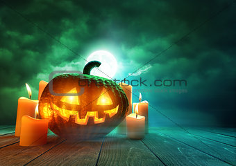 Glowing Pumpkin On Halloween