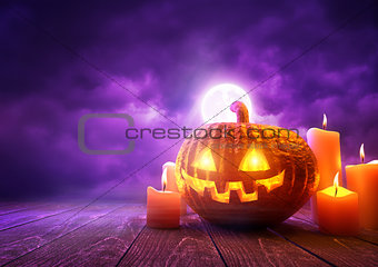 Orange Halloween Pumpkin and Purple Background