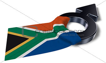 mars symbol and flag of south africa - 3d rendering