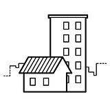 cottage and high-rise building line icon