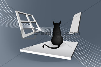Cat sitting abstract illustration