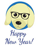 Happy new year greeting card with cute dog, puppy. Chinese New Year concept. Vector illustration.