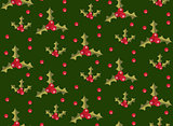 Christmas seamless pattern with holly. Xmas endless background. Holiday repeating texture, wallpaper, fabric. Vector illustration.
