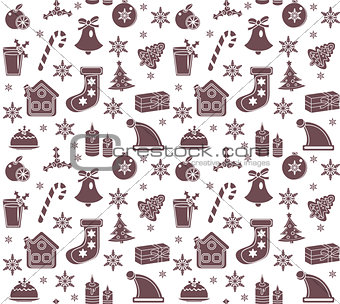 Christmas seamless pattern. New Year endless background, Winter Holidays repeating texture, wallpaper, fabric. Vector illustration.