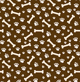 Dog bones seamless pattern. Bone and traces of puppy paws repetitive texture. Doggy endless background. Vector illustration.