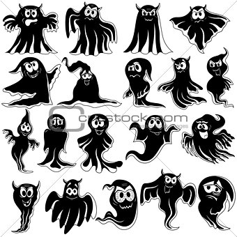 Set of nineteen flying black ghost stencils