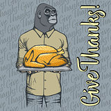 Vector illustration of Thanksgiving monkey concept