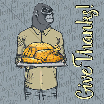 Vector illustration of Thanksgiving monkey concept