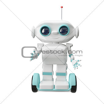3d Illustration White Robot on Scooter 