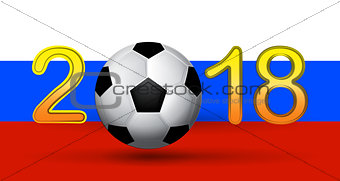 Soccer ball in 2018 digit on Russian flag background