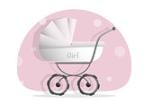 Baby stroller for girls, Isolated on white background. Cartoon pram illustrated. Trendy style for graphic design, Web site, social media, user interface, mobile app.