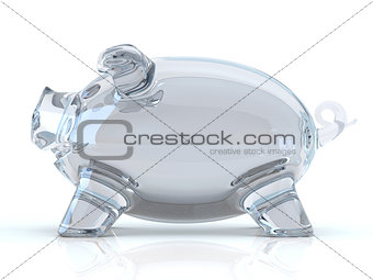 Empty glass piggy bank. 3D