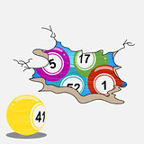 Bingo lottery balls drawing style on cracked background
