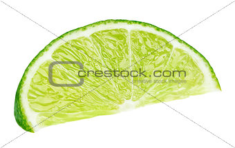 wedge of green lime citrus fruit isolated on white