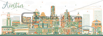 Abstract Austin Skyline with Color Buildings.