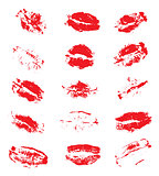 Lipstick Kiss Prints Isolated on White Background.