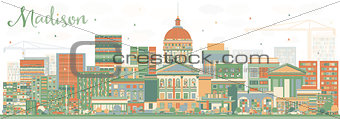 Abstract Madison Skyline with Color Buildings. 
