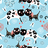 Seamless graphic pattern of enamored cats 
