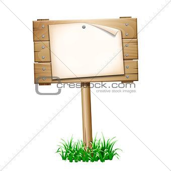 Empty paper blank on wooden signboard