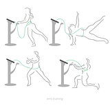 Ems workout stages - poses. Electric muscular stimulating fitness