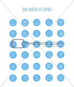 30 Blue Web Icons with Interior Full Round