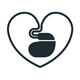 Cardiac pacemaker icon with  heart-shaped cord
