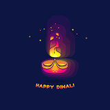Diwali lamp bright colorful sign isolated on dark.