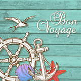 Travel background with hand wheel and anchor
