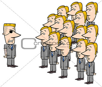 young employees and manager cartoon