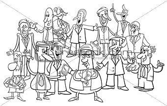 black and white cartoon businessmen group