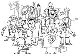 businessmen group black and white cartoon